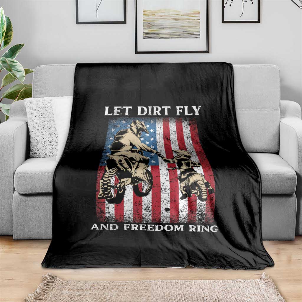 Let Dirt Fly And Freedom Ring Throw Blanket 4th of July Dirt Bike American Flag