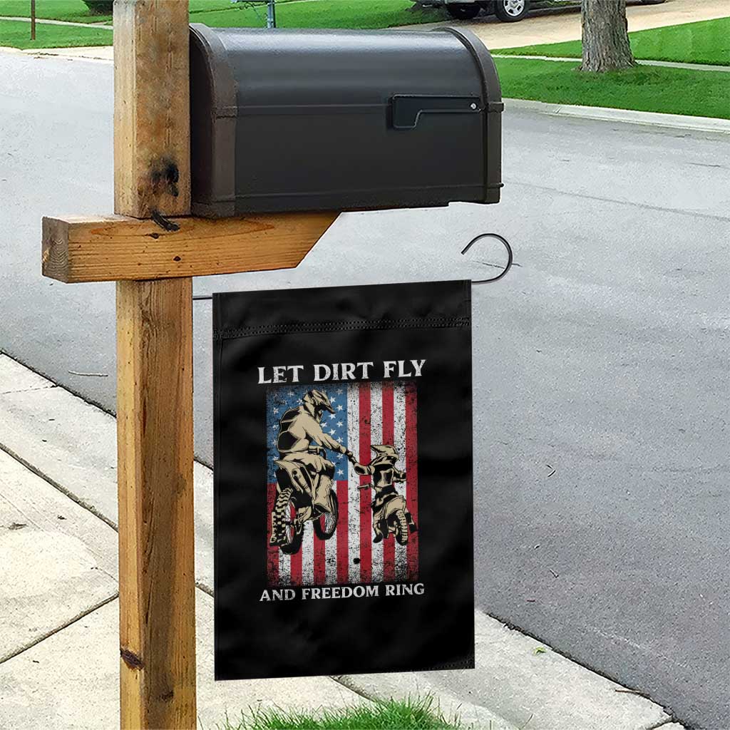Let Dirt Fly And Freedom Ring Garden Flag 4th of July Dirt Bike American Flag