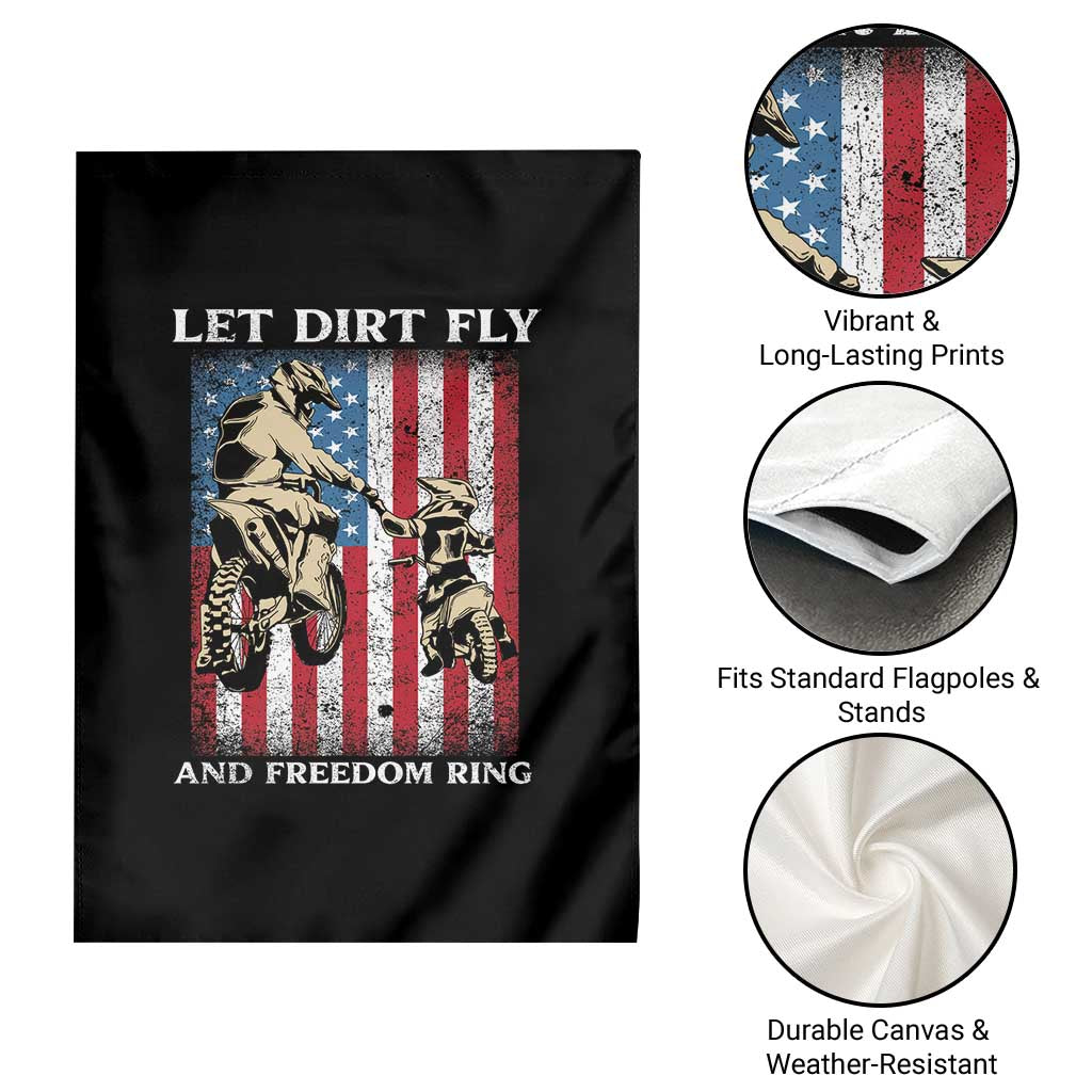 Let Dirt Fly And Freedom Ring Garden Flag 4th of July Dirt Bike American Flag