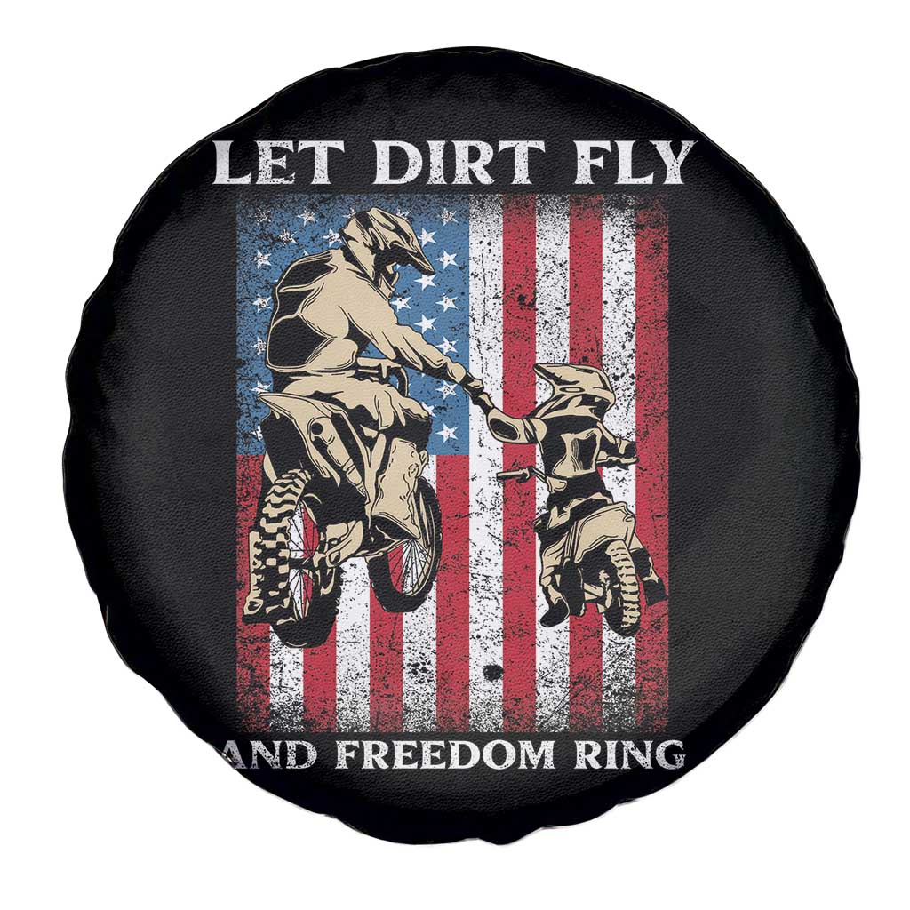 Let Dirt Fly And Freedom Ring Spare Tire Cover 4th of July Dirt Bike American Flag