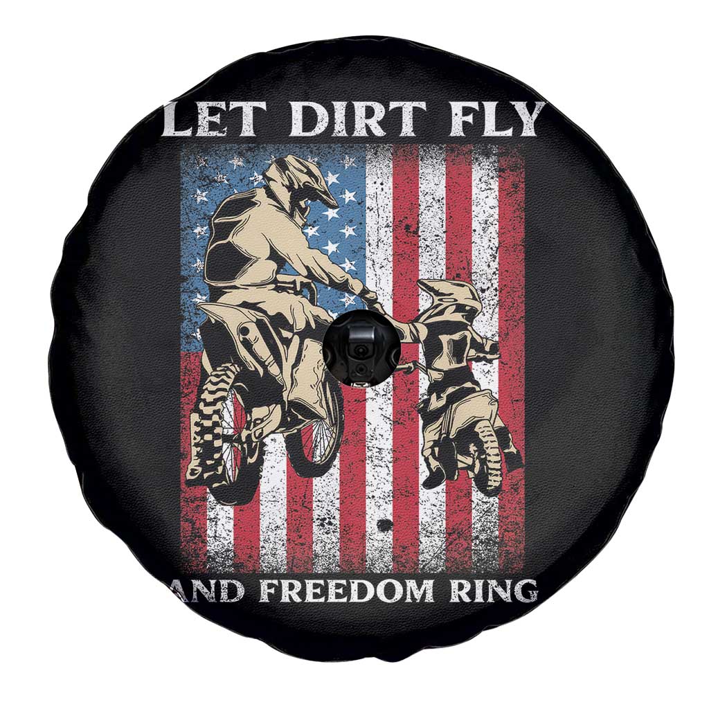 Let Dirt Fly And Freedom Ring Spare Tire Cover 4th of July Dirt Bike American Flag