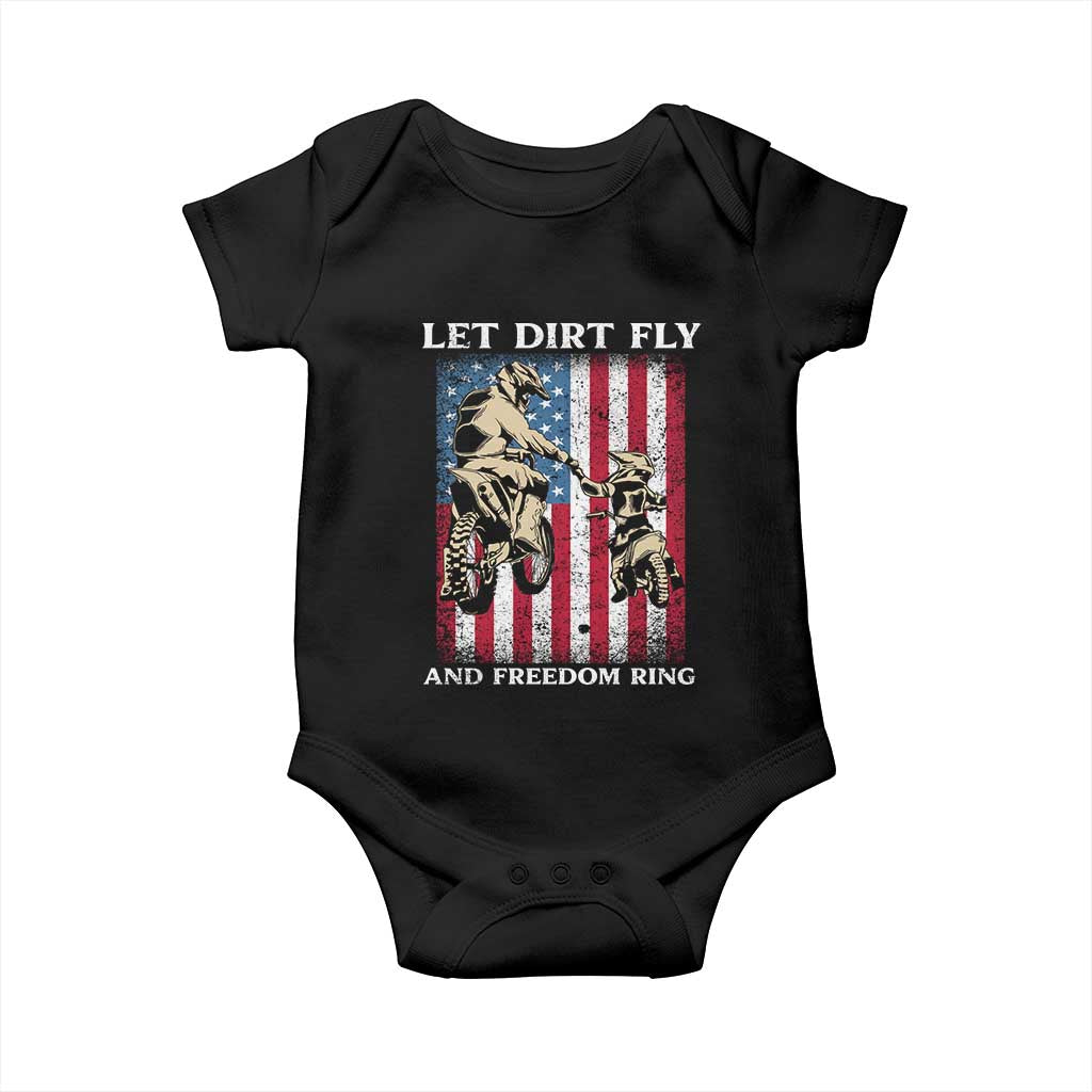 Let Dirt Fly And Freedom Ring Baby Onesie 4th of July Dirt Bike American Flag