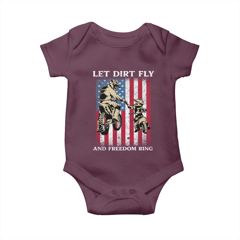 Let Dirt Fly And Freedom Ring Baby Onesie 4th of July Dirt Bike American Flag