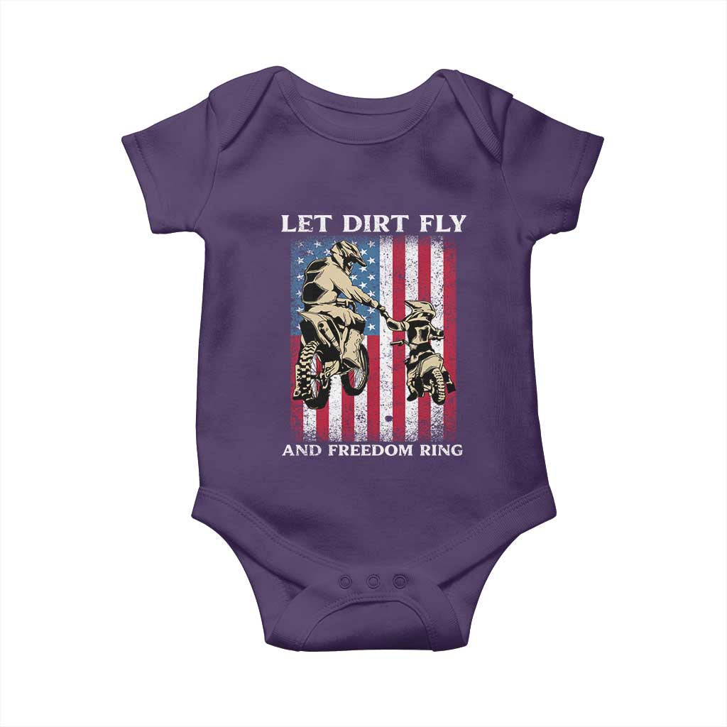 Let Dirt Fly And Freedom Ring Baby Onesie 4th of July Dirt Bike American Flag