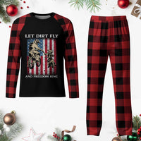 Let Dirt Fly And Freedom Ring Plaid Pajama Set 4th of July Dirt Bike American Flag