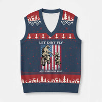Let Dirt Fly And Freedom Ring V-Neck Knit Sweater Vest 4th of July Dirt Bike American Flag