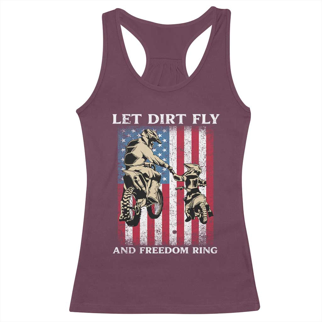 Let Dirt Fly And Freedom Ring Racerback Tank Top 4th of July Dirt Bike American Flag