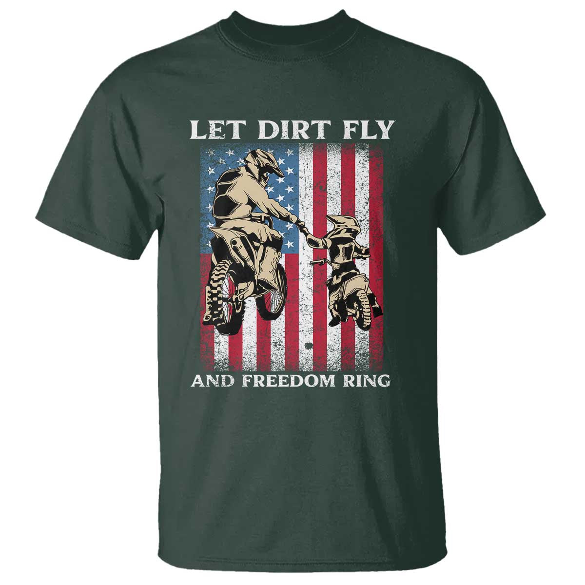 Let Dirt Fly And Freedom Ring T Shirt 4th of July Dirt Bike American Flag