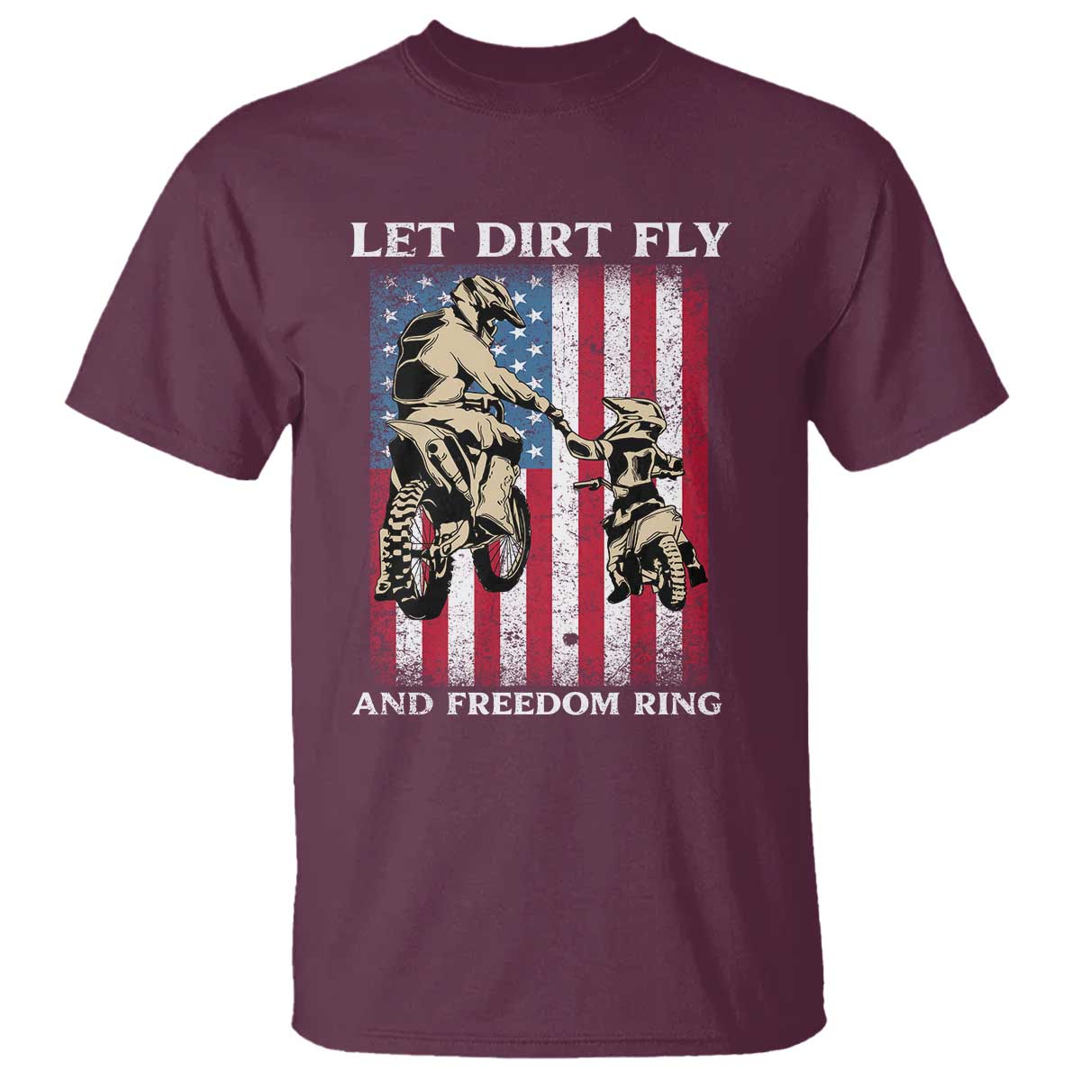 Let Dirt Fly And Freedom Ring T Shirt 4th of July Dirt Bike American Flag