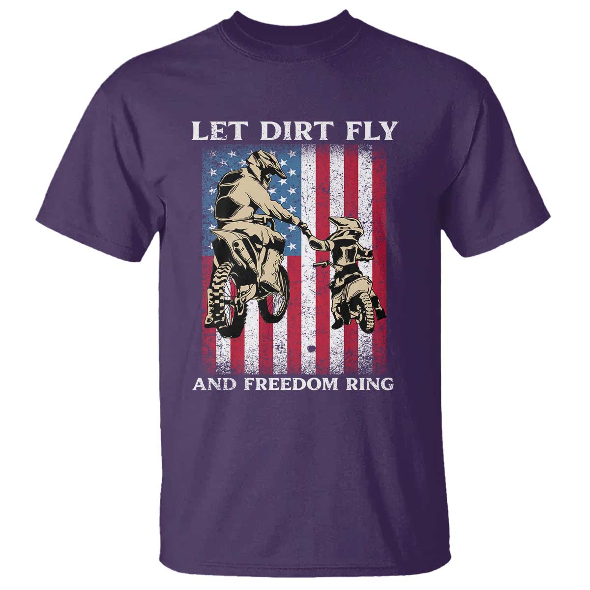 Let Dirt Fly And Freedom Ring T Shirt 4th of July Dirt Bike American Flag