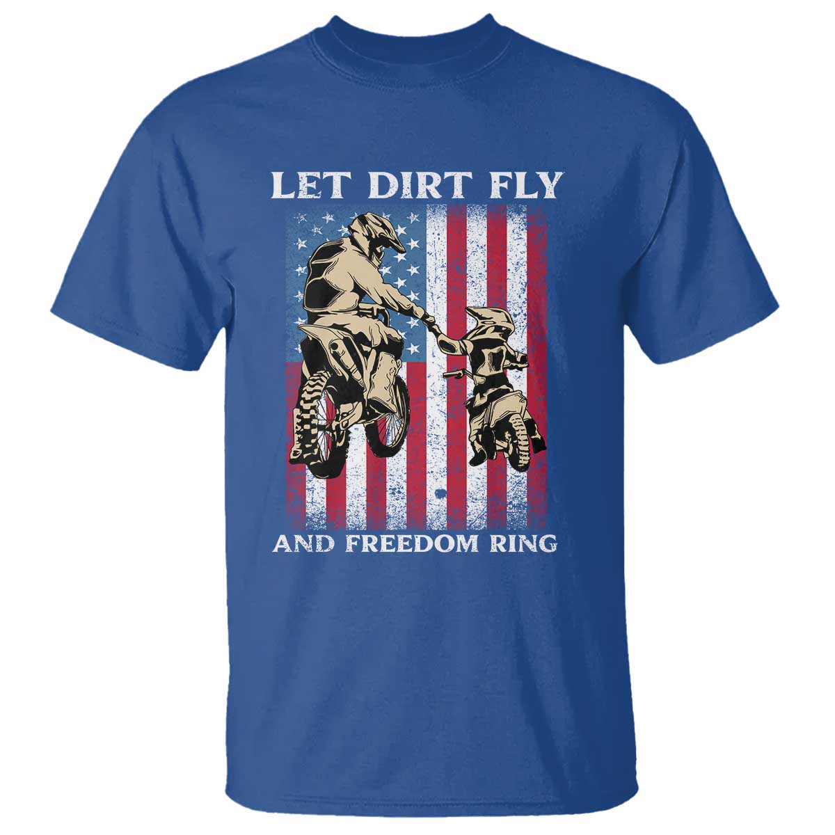 Let Dirt Fly And Freedom Ring T Shirt 4th of July Dirt Bike American Flag