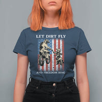Let Dirt Fly And Freedom Ring T Shirt For Women 4th of July Dirt Bike American Flag