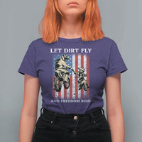 Let Dirt Fly And Freedom Ring T Shirt For Women 4th of July Dirt Bike American Flag
