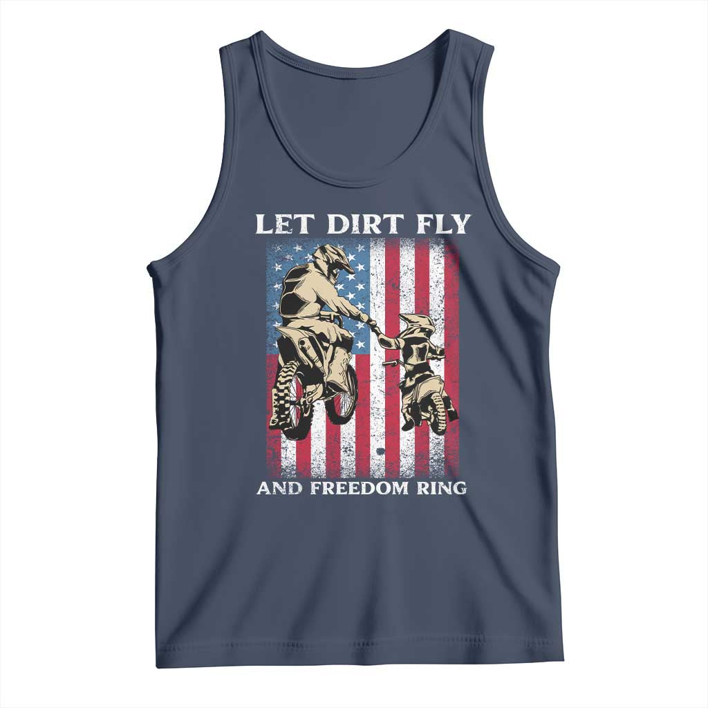 Let Dirt Fly And Freedom Ring Tank Top 4th of July Dirt Bike American Flag