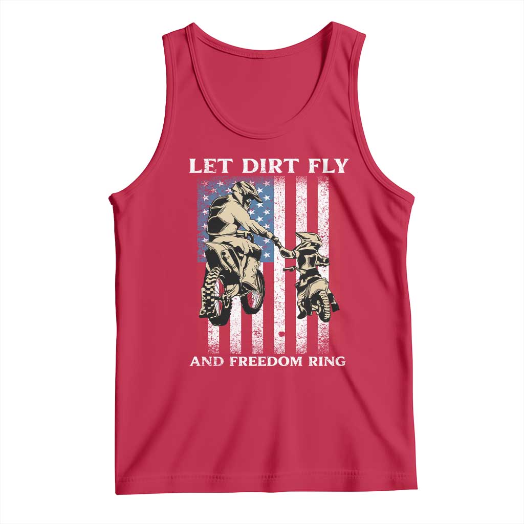 Let Dirt Fly And Freedom Ring Tank Top 4th of July Dirt Bike American Flag