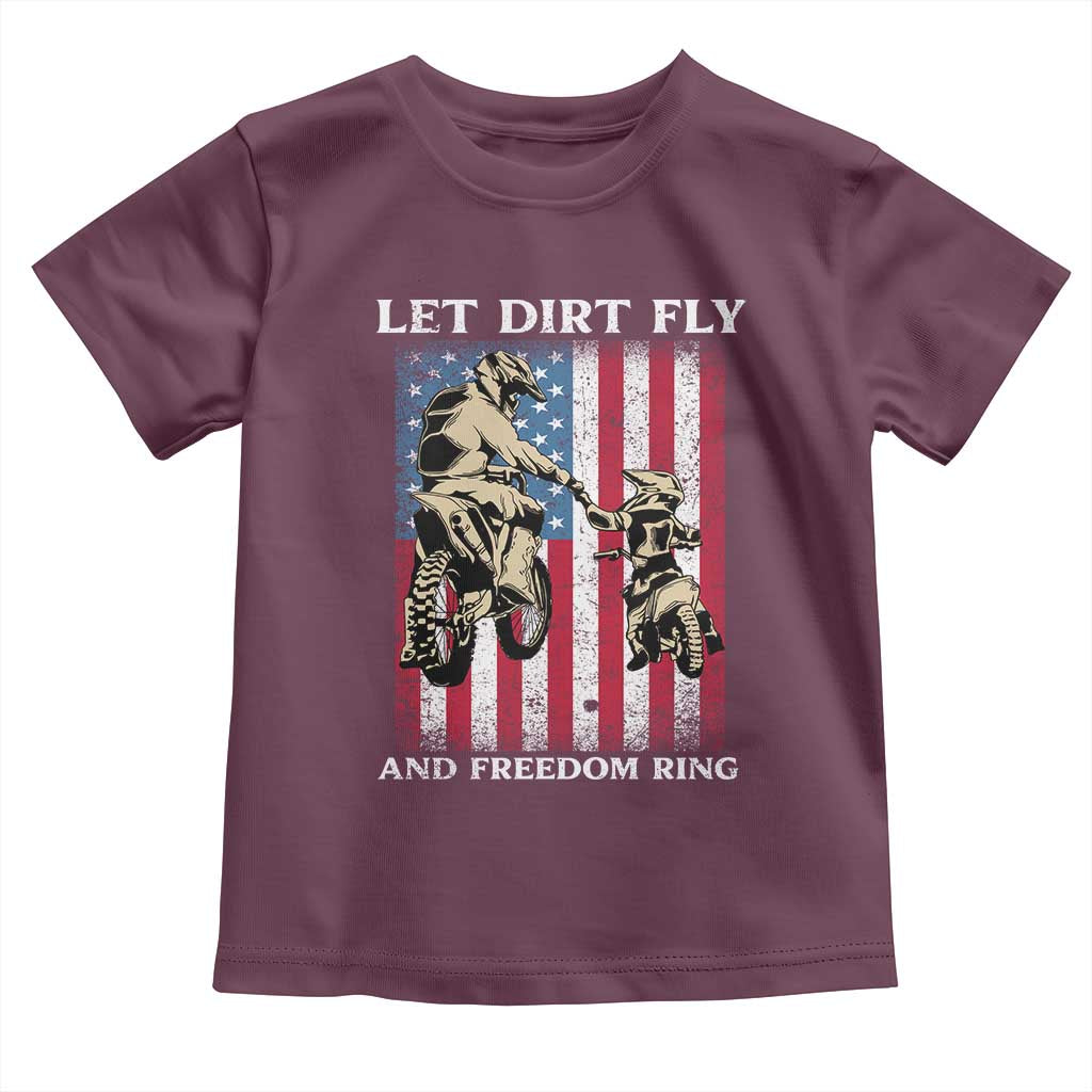Let Dirt Fly And Freedom Ring Toddler T Shirt 4th of July Dirt Bike American Flag