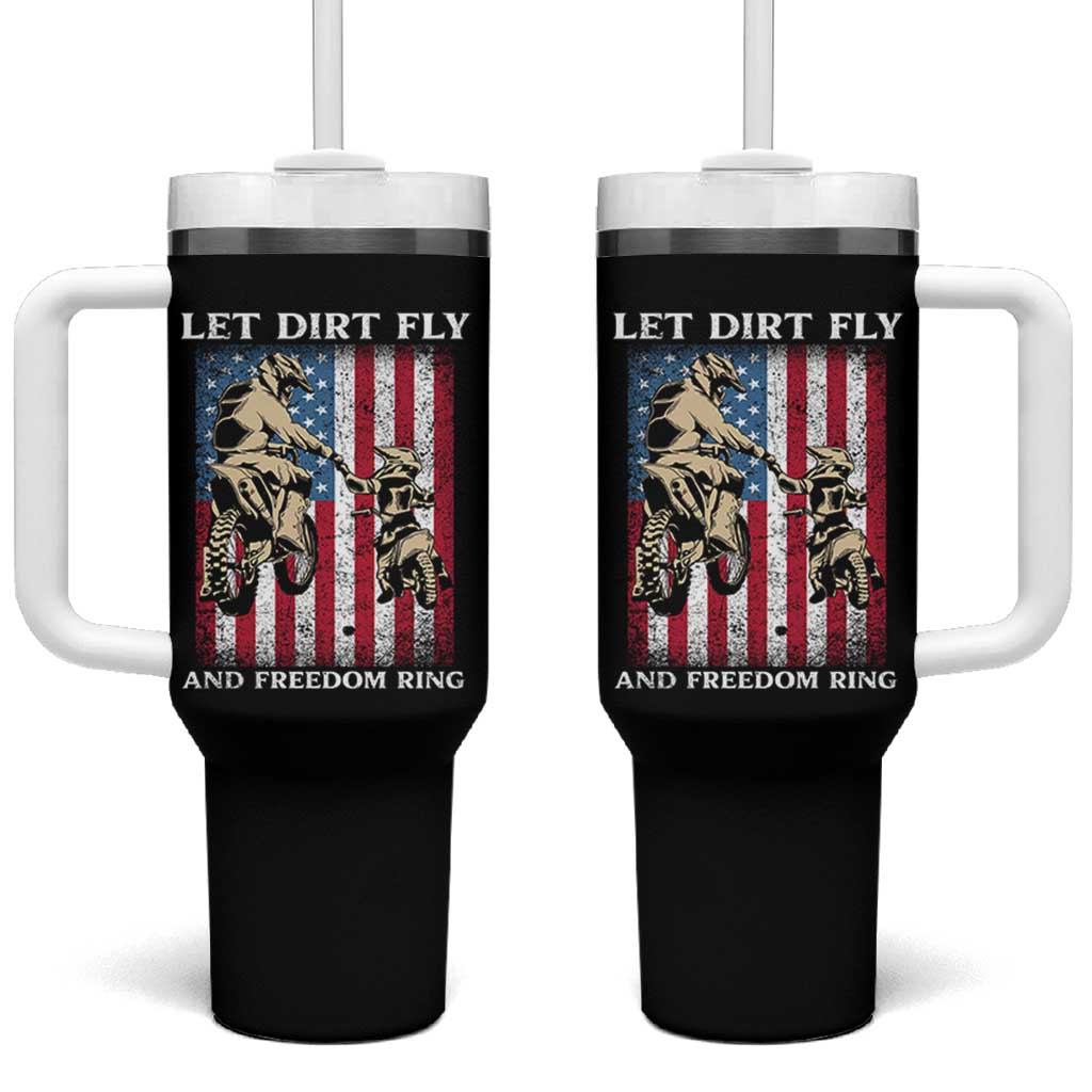 Let Dirt Fly And Freedom Ring Tumbler With Handle 4th of July Dirt Bike American Flag