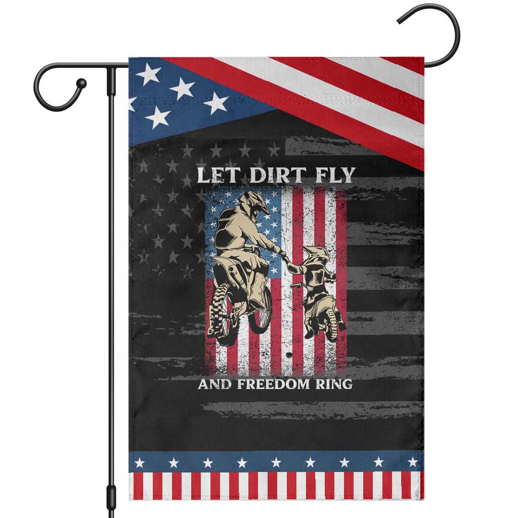 Let Dirt Fly And Freedom Ring Patriotic Garden Flag 4th of July Dirt Bike American Flag