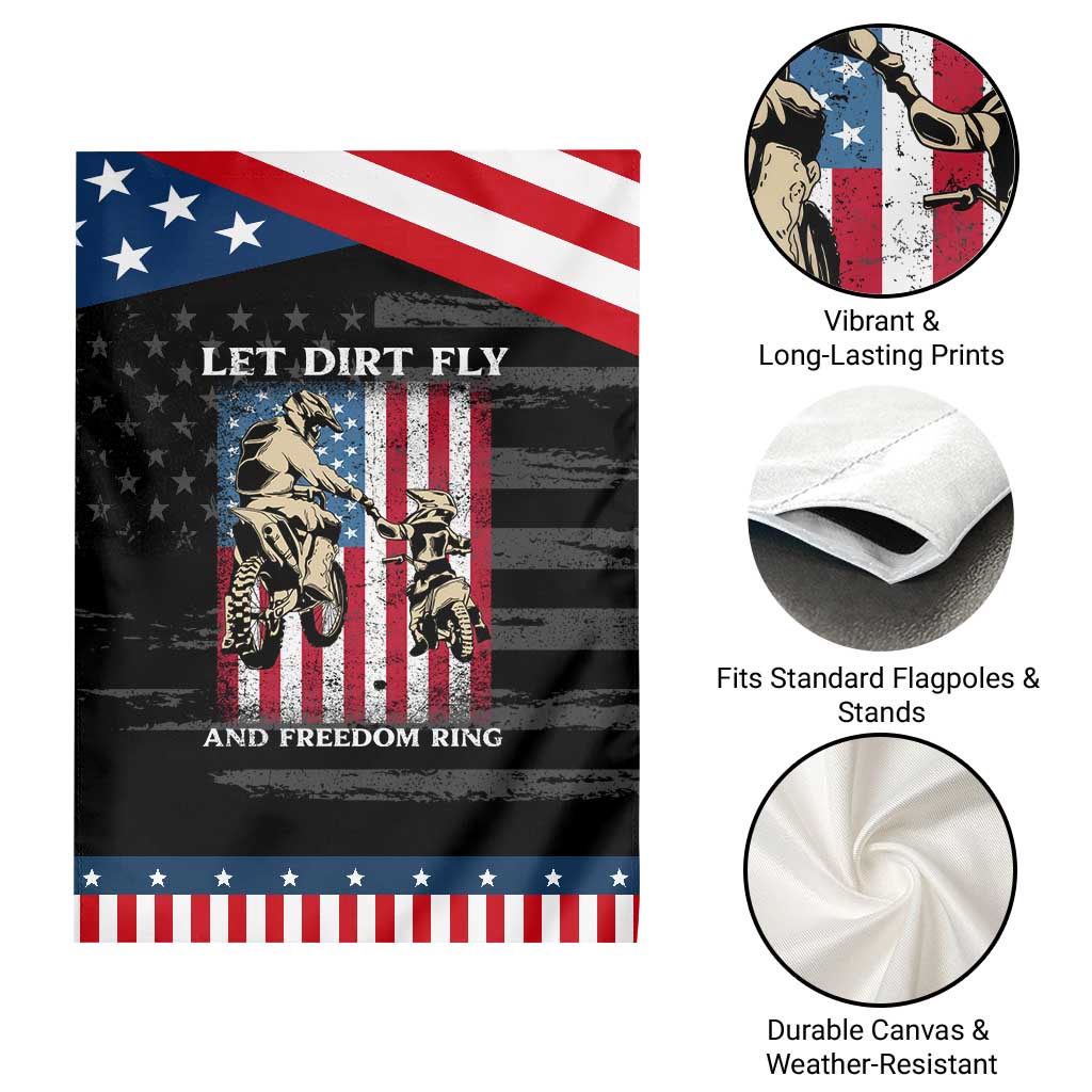 Let Dirt Fly And Freedom Ring Patriotic Garden Flag 4th of July Dirt Bike American Flag