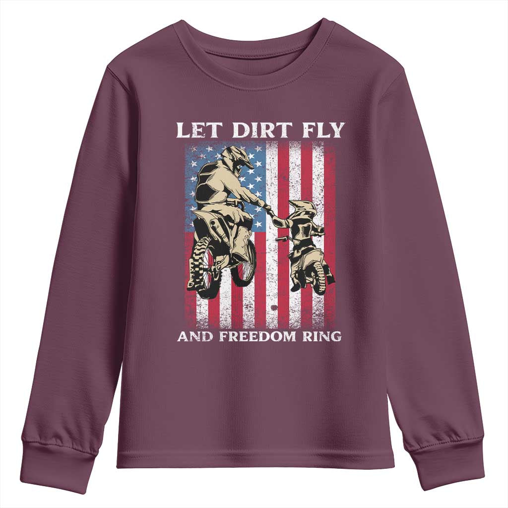 Let Dirt Fly And Freedom Ring Youth Sweatshirt 4th of July Dirt Bike American Flag