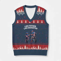 Like Father Daughter Dirt Bike V-Neck Knit Sweater Vest Cute Matching Motocross Gift Father's Day
