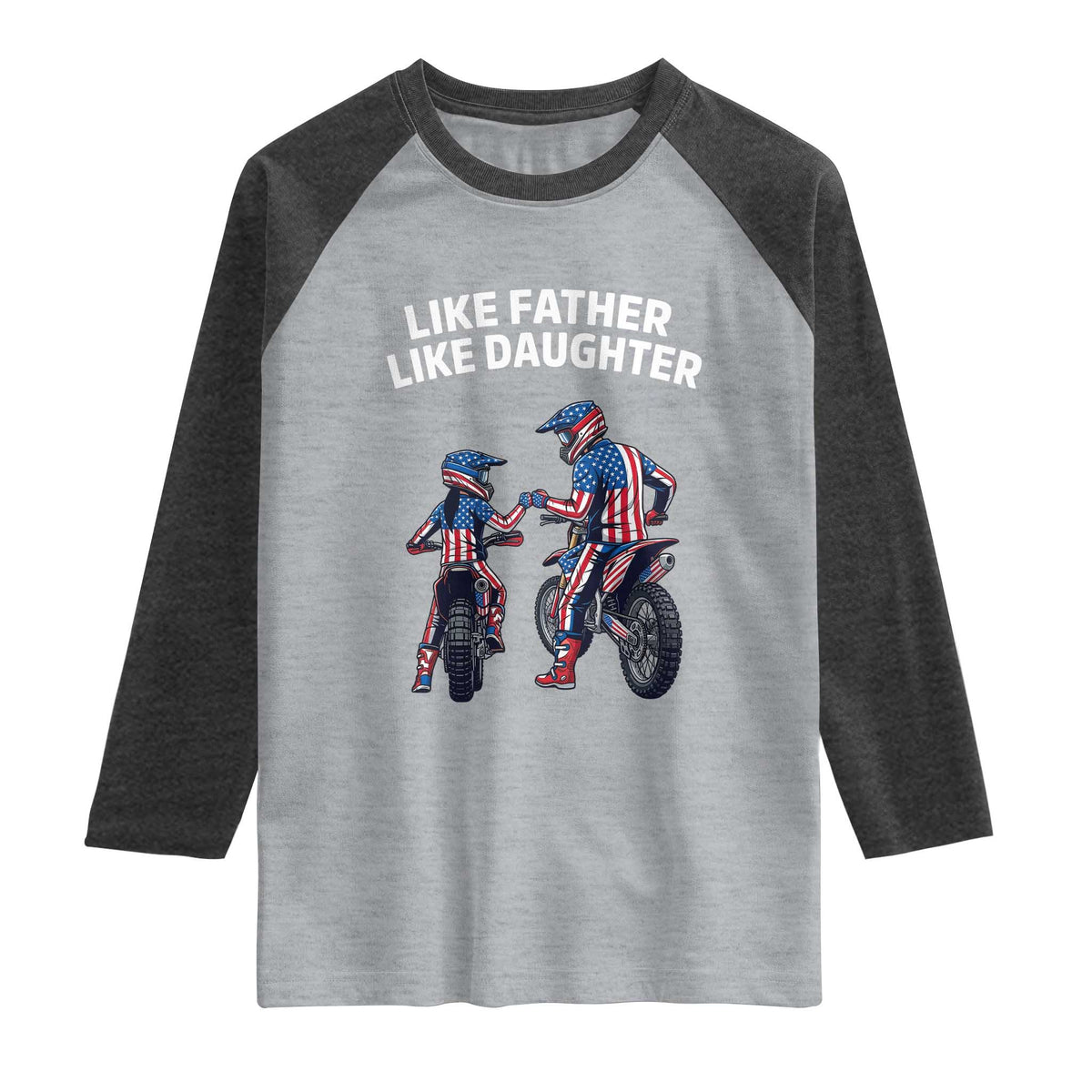 Like Father Daughter Dirt Bike Raglan Shirt Cute Matching Motocross Gift Father's Day