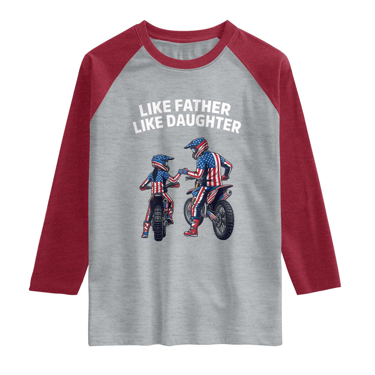 Like Father Daughter Dirt Bike Raglan Shirt Cute Matching Motocross Gift Father's Day