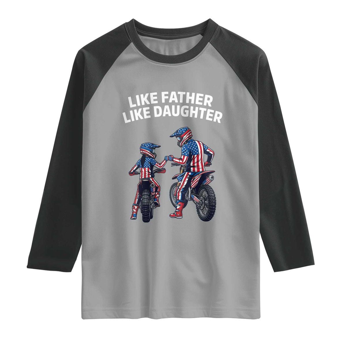 Like Father Daughter Dirt Bike Raglan Shirt Cute Matching Motocross Gift Father's Day