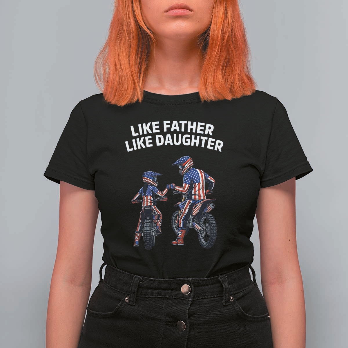 Like Father Daughter Dirt Bike T Shirt For Women Cute Matching Motocross Gift Father's Day