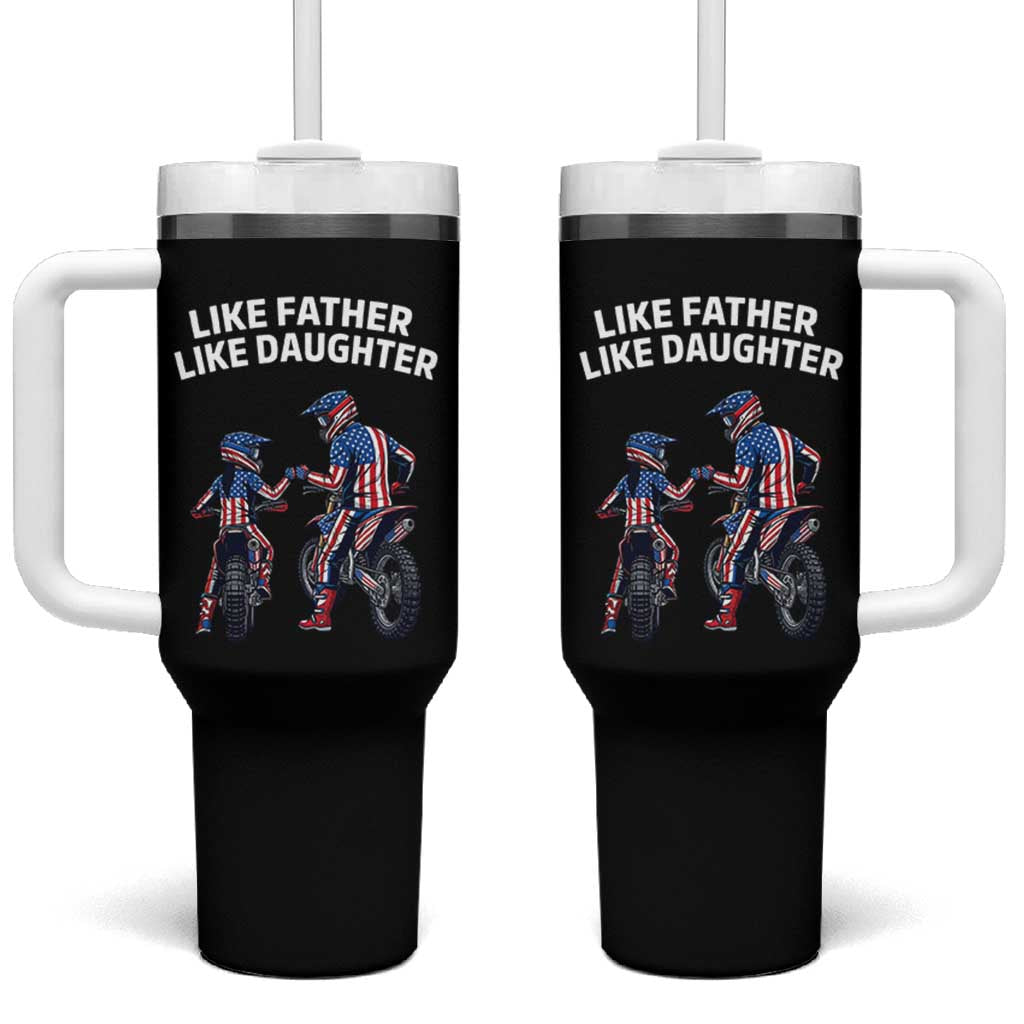 Like Father Daughter Dirt Bike Tumbler With Handle Cute Matching Motocross Gift Father's Day