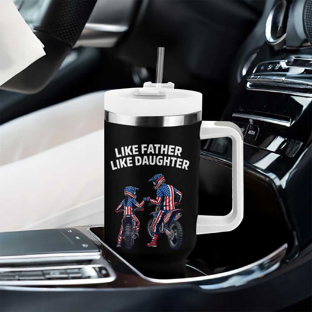 Like Father Daughter Dirt Bike Tumbler With Handle Cute Matching Motocross Gift Father's Day