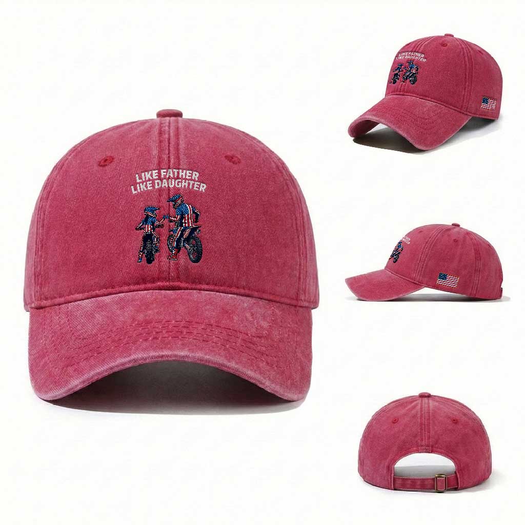 Like Father Daughter Dirt Bike Washed Cotton Baseball Cap Cute Matching Motocross Gift Father's Day