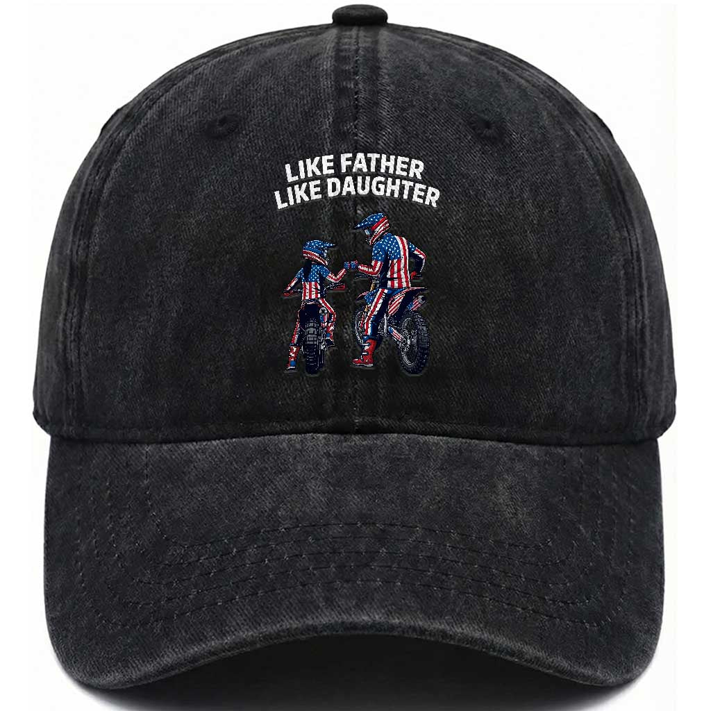 Like Father Daughter Dirt Bike Washed Cotton Baseball Cap Cute Matching Motocross Gift Father's Day
