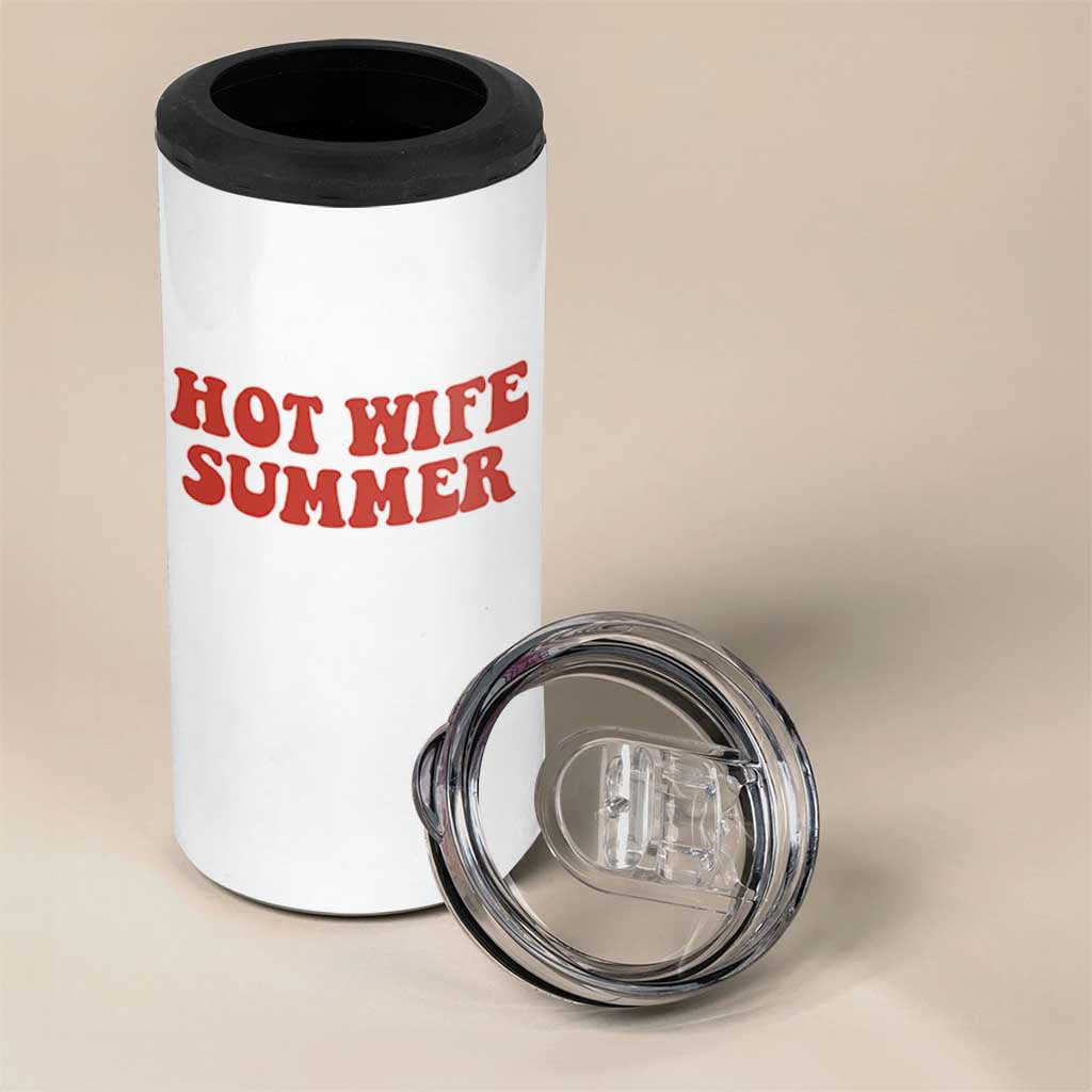Hot Wife Summer 4 in 1 Can Cooler Tumbler Funny Newlywed