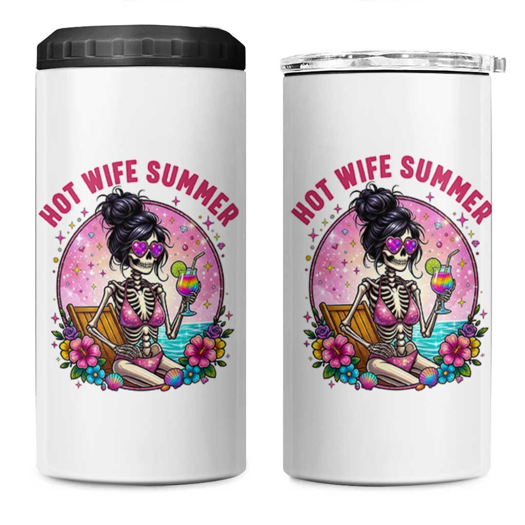 Hot Wife Summer 4 in 1 Can Cooler Tumbler Funny Newlywed Skeleton