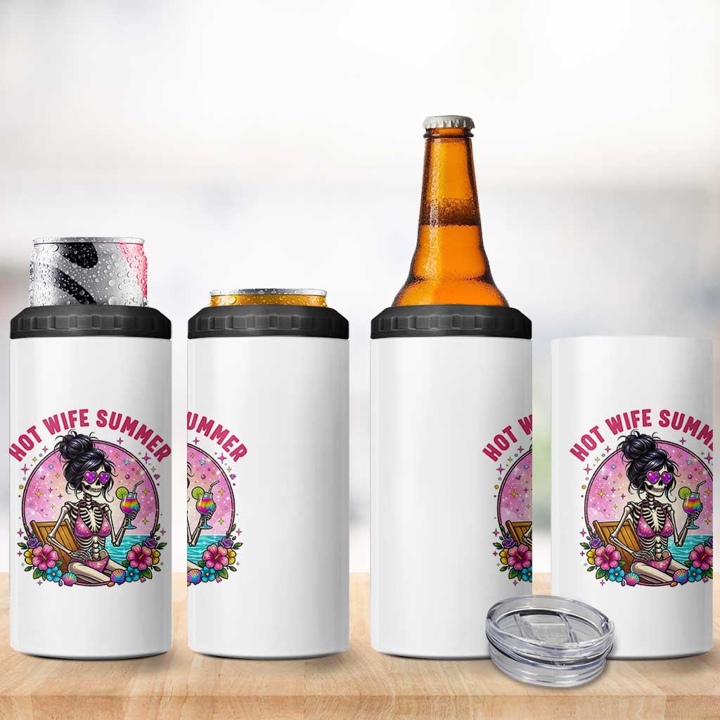 Hot Wife Summer 4 in 1 Can Cooler Tumbler Funny Newlywed Skeleton