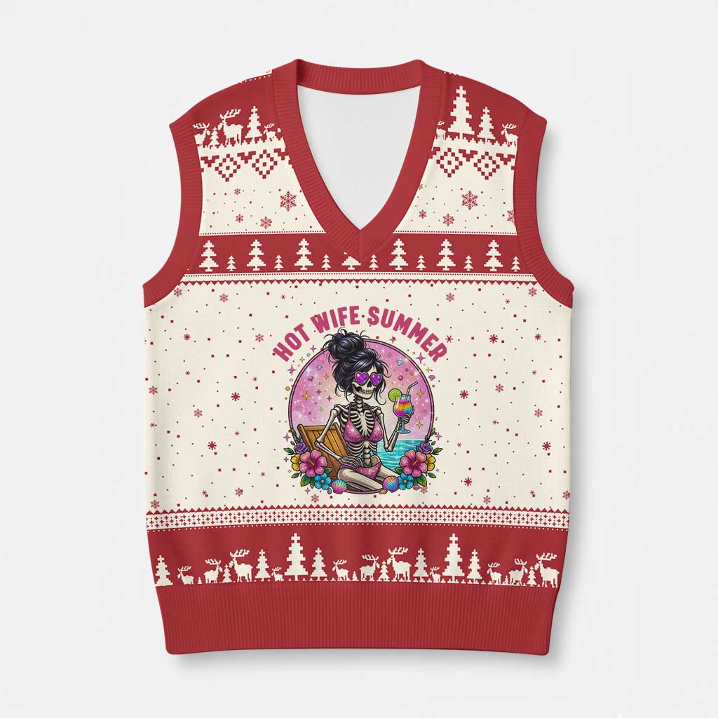 Hot Wife Summer V-Neck Knit Sweater Vest Funny Newlywed Skeleton