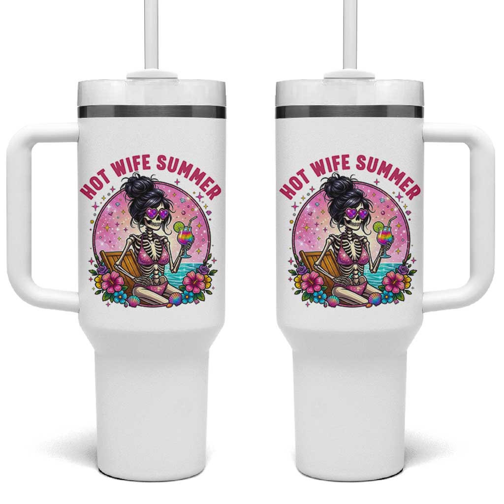 Hot Wife Summer Tumbler With Handle Funny Newlywed Skeleton
