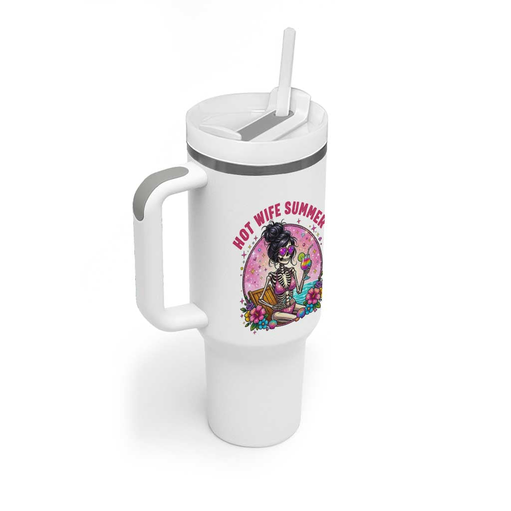 Hot Wife Summer Tumbler With Handle Funny Newlywed Skeleton