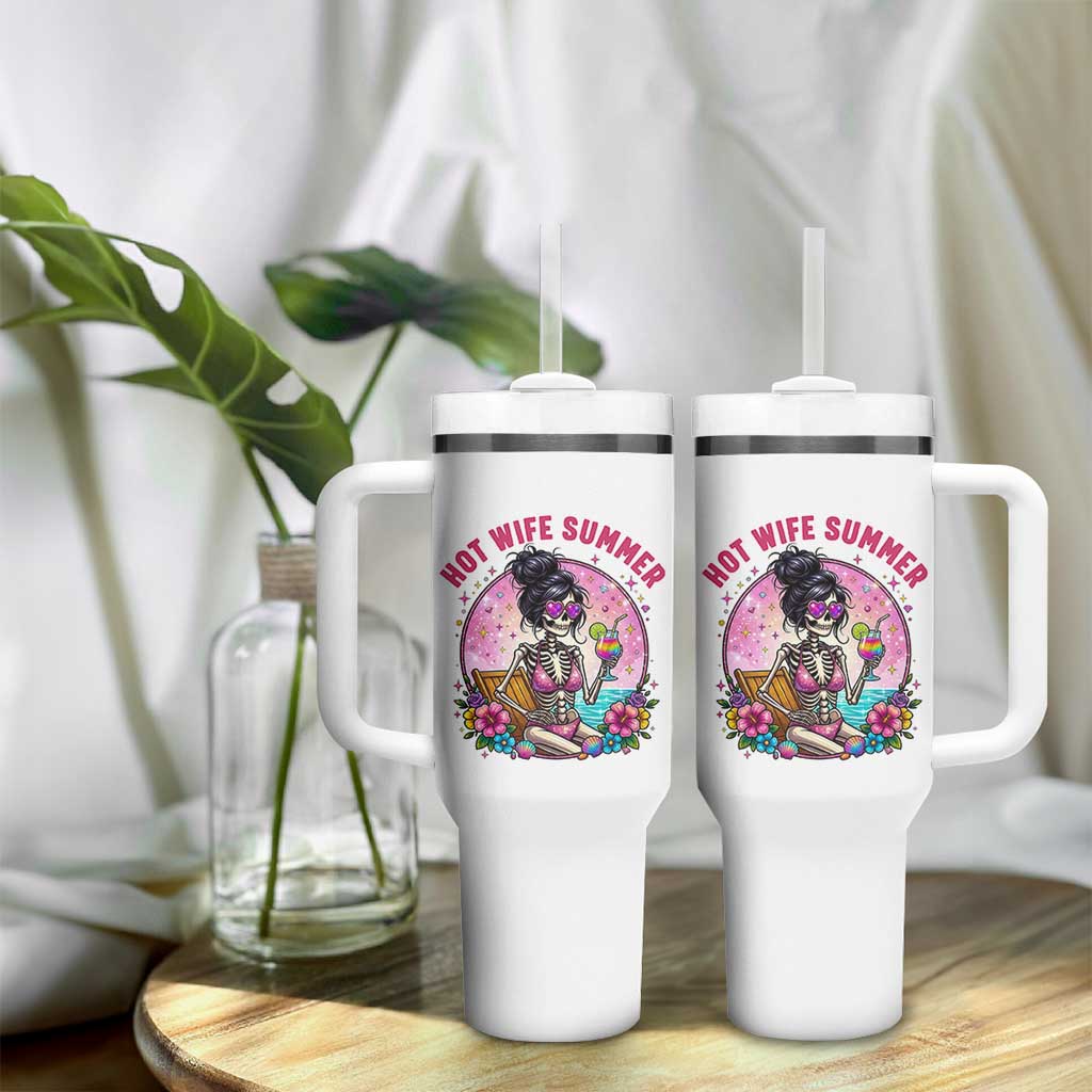 Hot Wife Summer Tumbler With Handle Funny Newlywed Skeleton