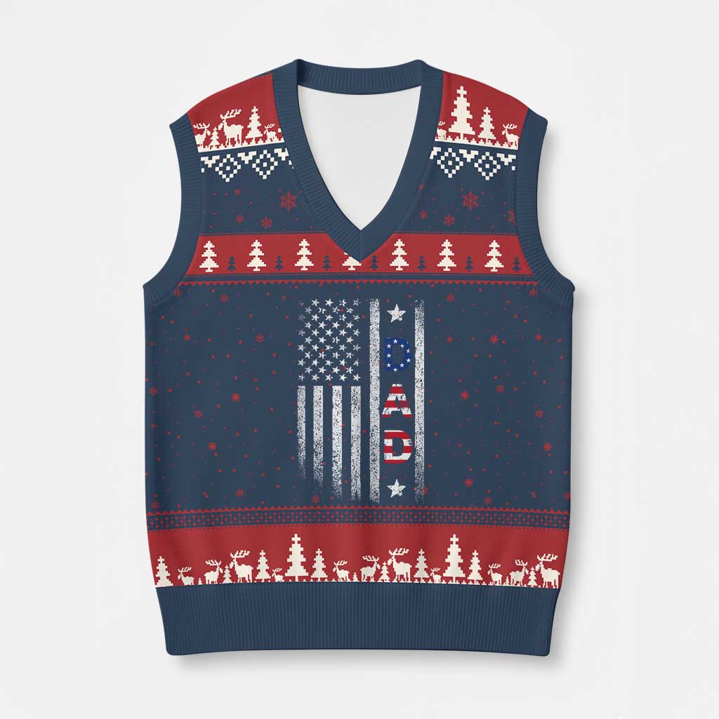 USA Patriotic Dad V-Neck Knit Sweater Vest Father's Day American Flag 4th of July