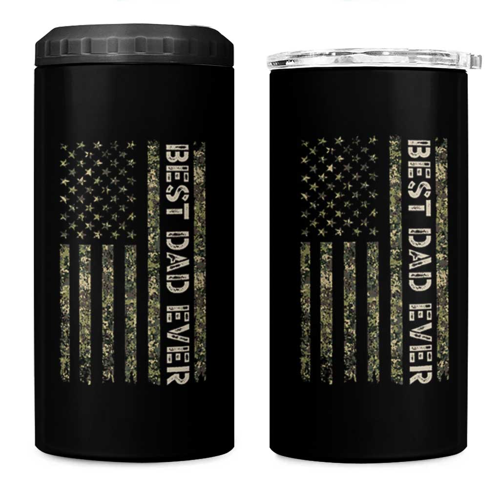 Best Dad Ever 4 in 1 Can Cooler Tumbler Patriotic USA Flag 4th of July Camo American Flag Camouflage