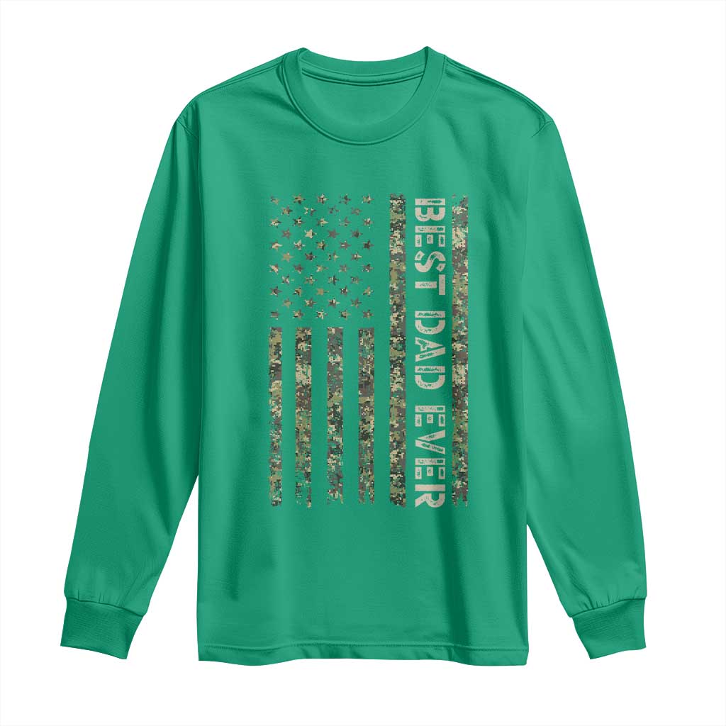 Best Dad Ever Long Sleeve Shirt Patriotic USA Flag 4th of July Camo American Flag Camouflage