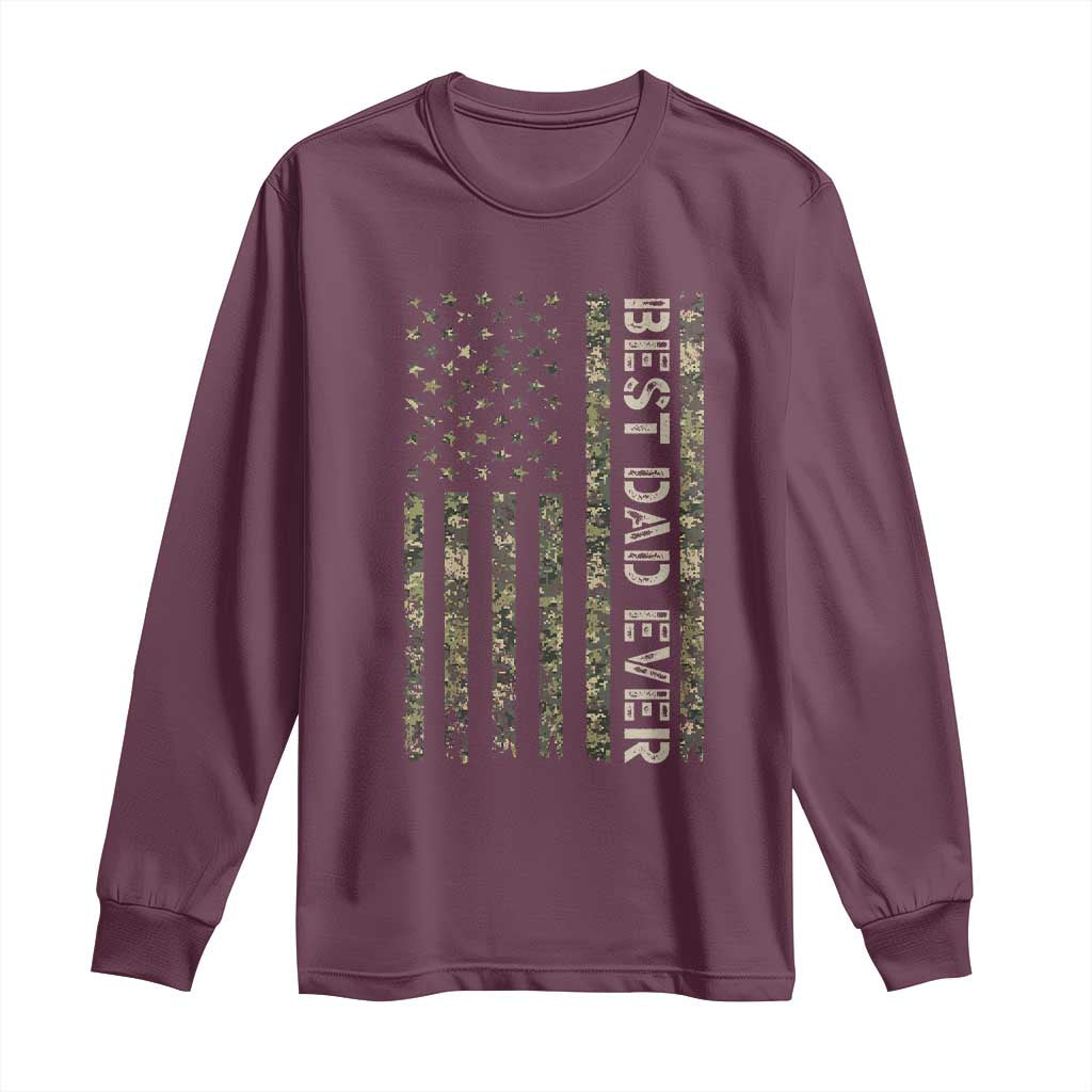 Best Dad Ever Long Sleeve Shirt Patriotic USA Flag 4th of July Camo American Flag Camouflage