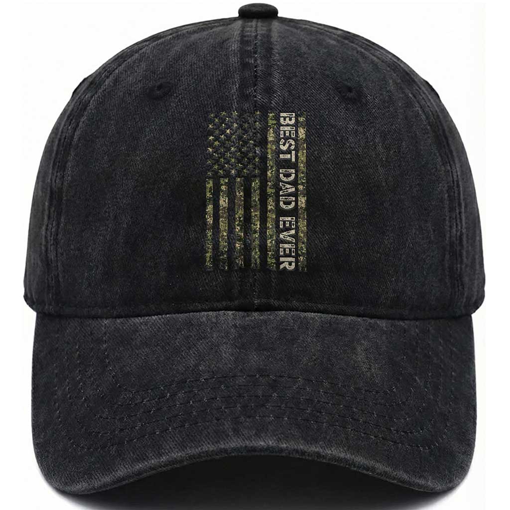 Best Dad Ever Washed Cotton Baseball Cap Patriotic USA Flag 4th of July Camo American Flag Camouflage