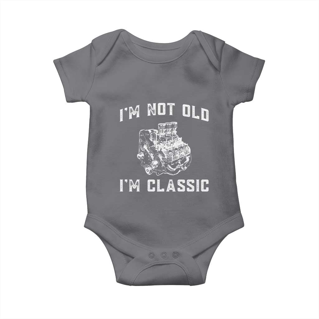 I'm Not Old I'm Classic Baby Onesie Flathead V8 Engine Silhouette