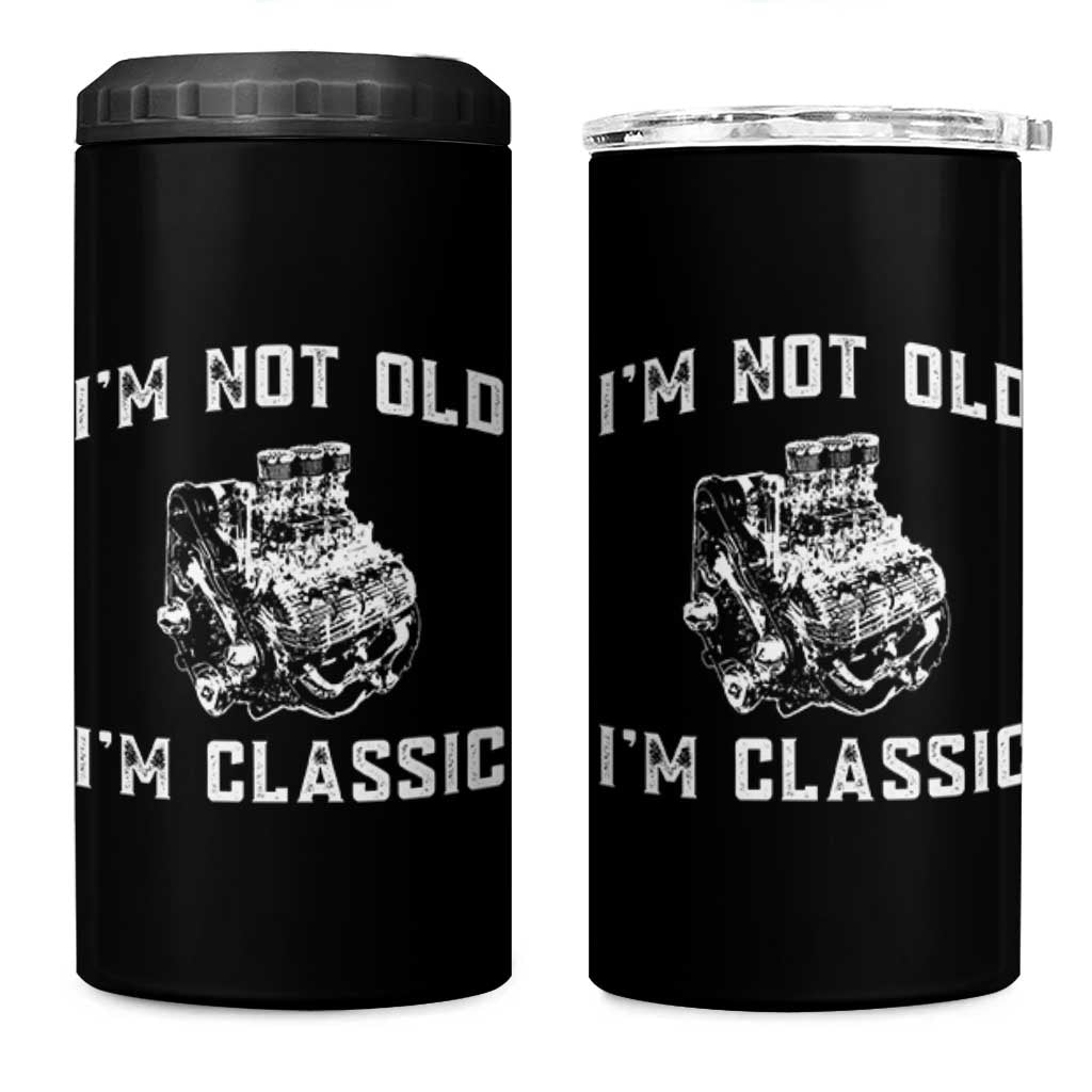 I'm Not Old I'm Classic 4 in 1 Can Cooler Tumbler Flathead V8 Engine Silhouette