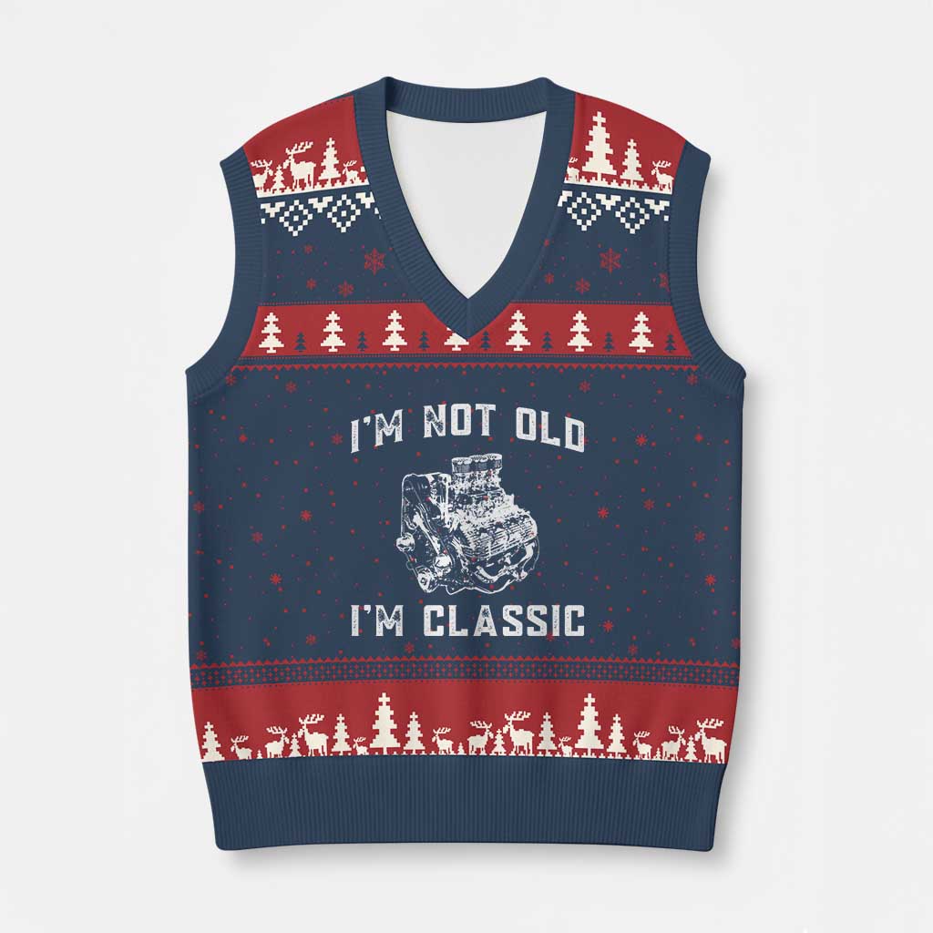 I'm Not Old I'm Classic V-Neck Knit Sweater Vest Flathead V8 Engine Silhouette