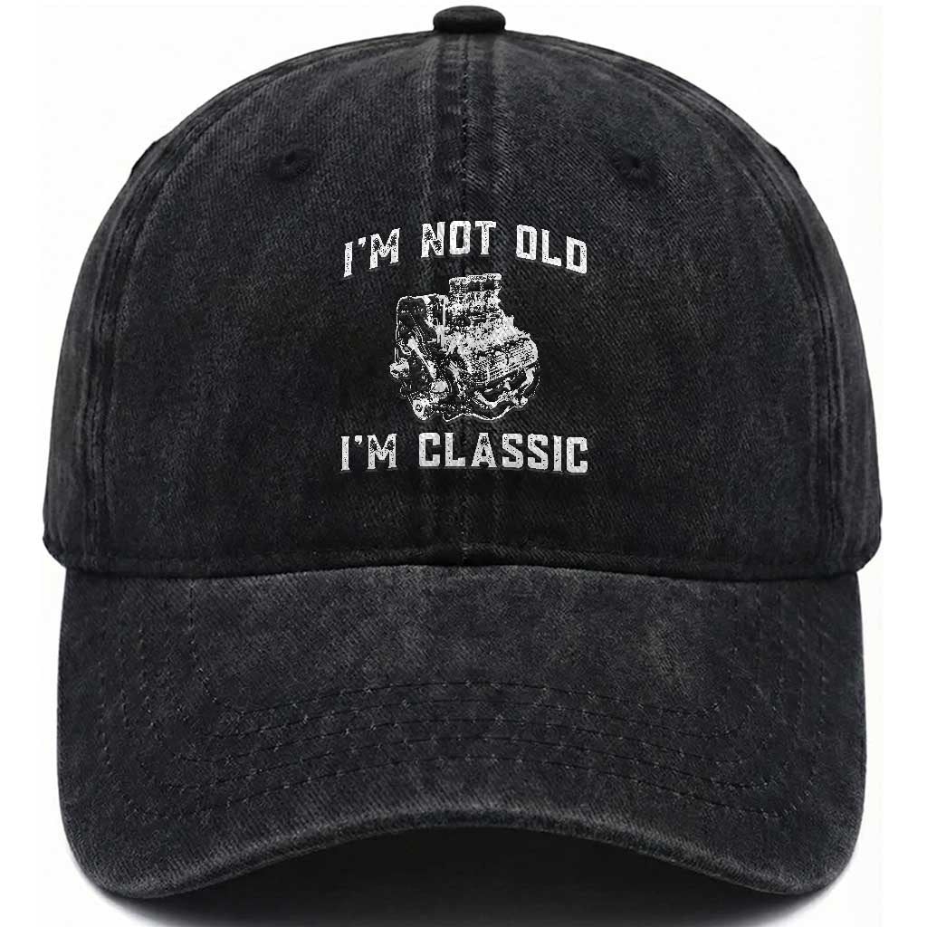 I'm Not Old I'm Classic Washed Cotton Baseball Cap Flathead V8 Engine Silhouette