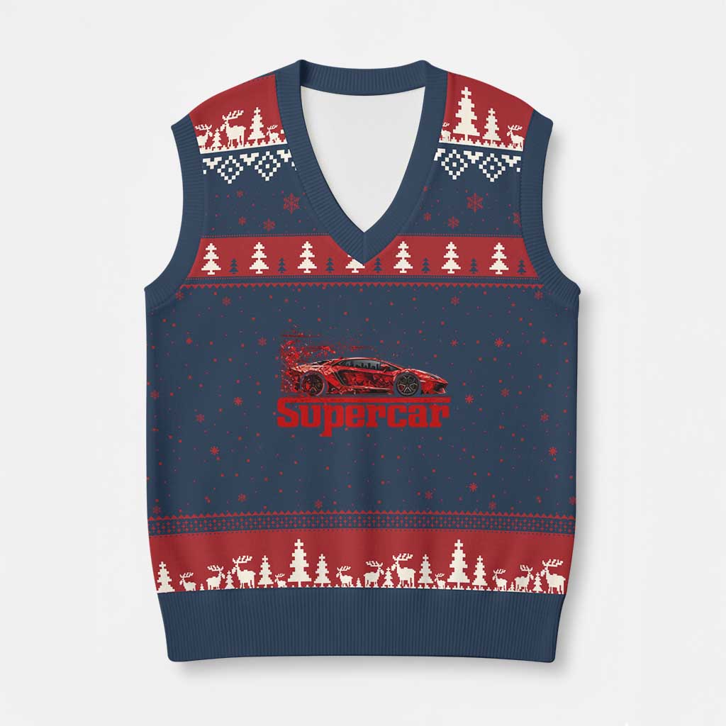 Supercar Exotic Italian Sports Car Graphic V-Neck Knit Sweater Vest